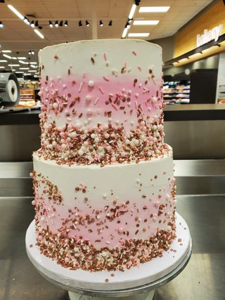 Pink sprinkle 2 tiers cake 10 and 8 inches